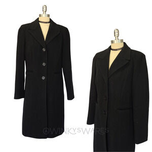 Vintage 90s Bebe Black Long Coat Size S M Wool Blend Button Front Grunge Goth